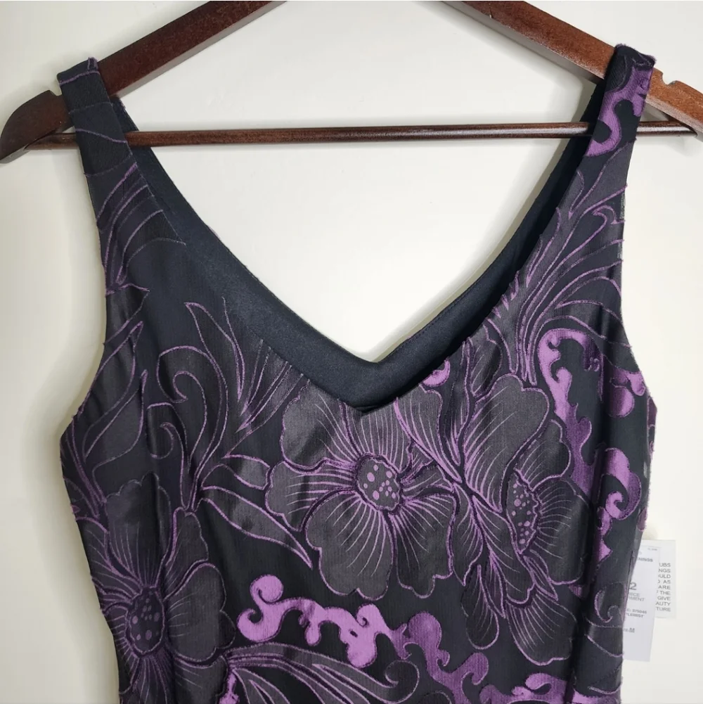 Alex Evenings Black & Purple Floral Burnout Velvet Tank Top Medium Whimsigoth